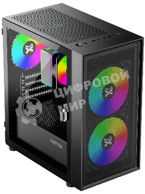 Компьютерный корпус XASTRA A305M 3ARGb Black mATX/Mesh/tempered glass/2x140мм + 1x120мм ARGb PWM fans/Door/ A305M-2FC14A-1FC12A-D
