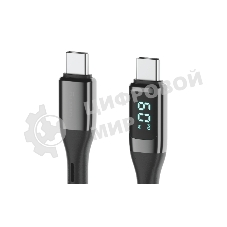 Кабель OLMIO GEEK, Type-C - Type-C, 60W, 1.2м, тканевая оплетка, LCD, черный