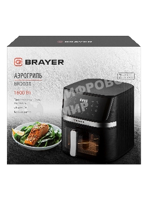 Аэрогриль Brayer 2038BR черный, 1600 Вт, 7 л, сенсор, 12 программ