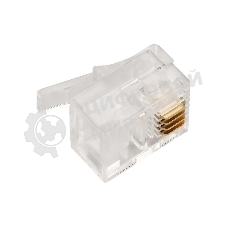 Коннектор LANMASTER TWT-PL12-6P4C/JR100, UTP кат.3 RJ12, прозрачный (упак.: 100 шт)