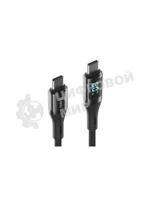 Кабель OLMIO GEEK, Type-C - Type-C, 60W, 1.2м, тканевая оплетка, LCD, черный