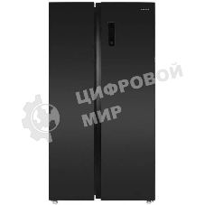 Холодильник Maunfeld MFF177NFSB черный глянц. двухкамерный 263/170л морозилка сбоку, No Frost, Side by Side