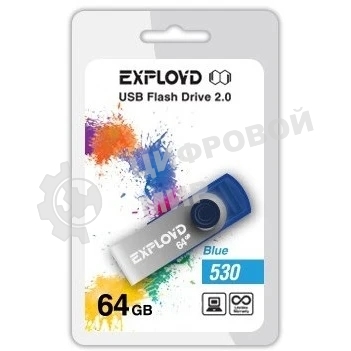 Флешка USB Exployd 530 Blue (EX064Gb530-Bl), 64Gb, USB 2.0, R/W 20/10, синий