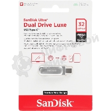 Флешка USB Sandisk Ultra Dual Luxe (SDDDC4-032G-G46), 32Gb, USB 3.2 Gen 1/Type-C, R/W 150/40, серебристый