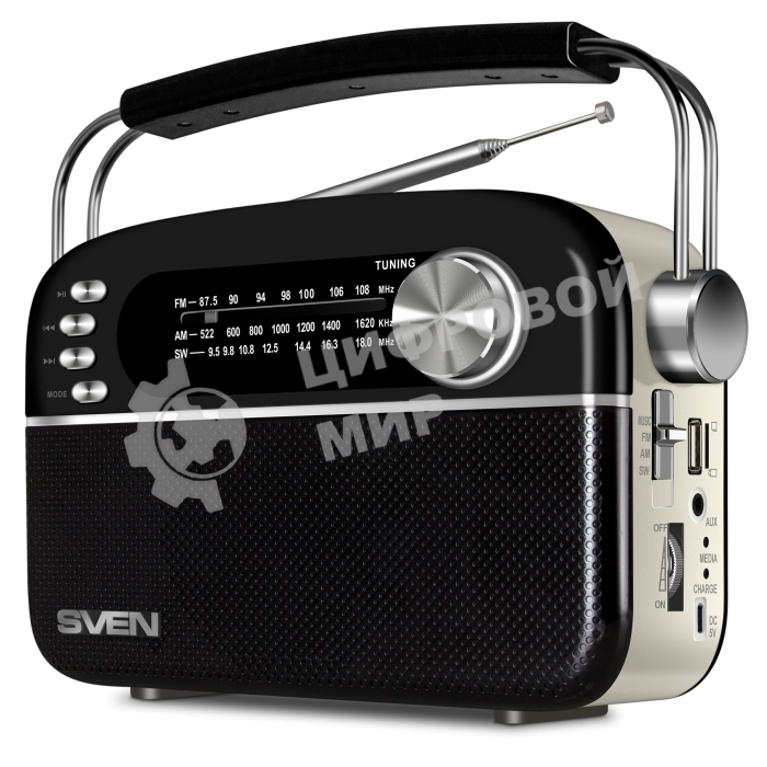 Радиоприемник белый SVEN SRP-505 (4 Вт, FM/AM/SW, USB, SD/microSD, Bluetooth, 1200 мАч)