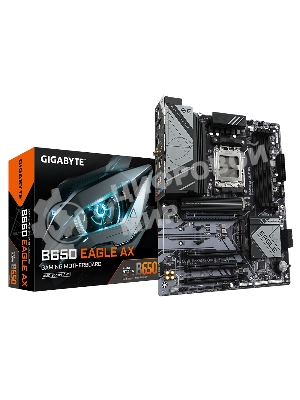 Материнская плата GIGABYTE B650 EAGLE AX (V1.1), AM5, AMD B650, 4xDDR5, 4xSATA, 3xM.2, 1xPCI-E 4.0 x16, 3xPCI-E 3.0 x1, 1xHDMI, 1xDP, 1x 1Gb LAN, 2xUSB 3.2 Gen 2, 1xUSB 3.2 Gen 1, 6xUSB 2.0, 3x3.5 мм, 7.1, Standard-ATX