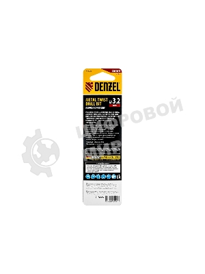 Сверло спиральное по металлу Denzel 3,2 x 65мм, Р6М5, Golden Tip, 2 шт.