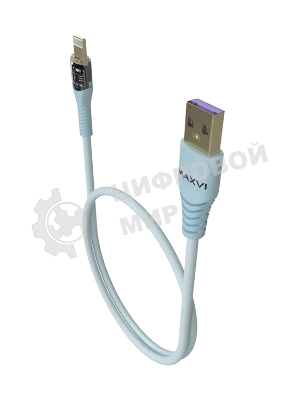 Дата-кабель Maxvi MC-31L USB-Lightning 2.4А, прозрачный корпус, LED подсветка, 1.2м, sky blue