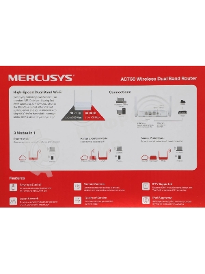 Роутер Mercusys MR20 AC750 Dual-Band Wi-Fi RouterSPEED: 300 Mbps at 2.4 GHz + 433 Mbps at 5 GHzSPEC: 2× Fixed External Antennas, 2× 10/100 Mbps LAN Ports, 1× 10/100 Mbps WAN PortFEATURE: Router/Access Point Mode Mode, WPS/Reset Button, IPTV, IPv6, Parental Controls