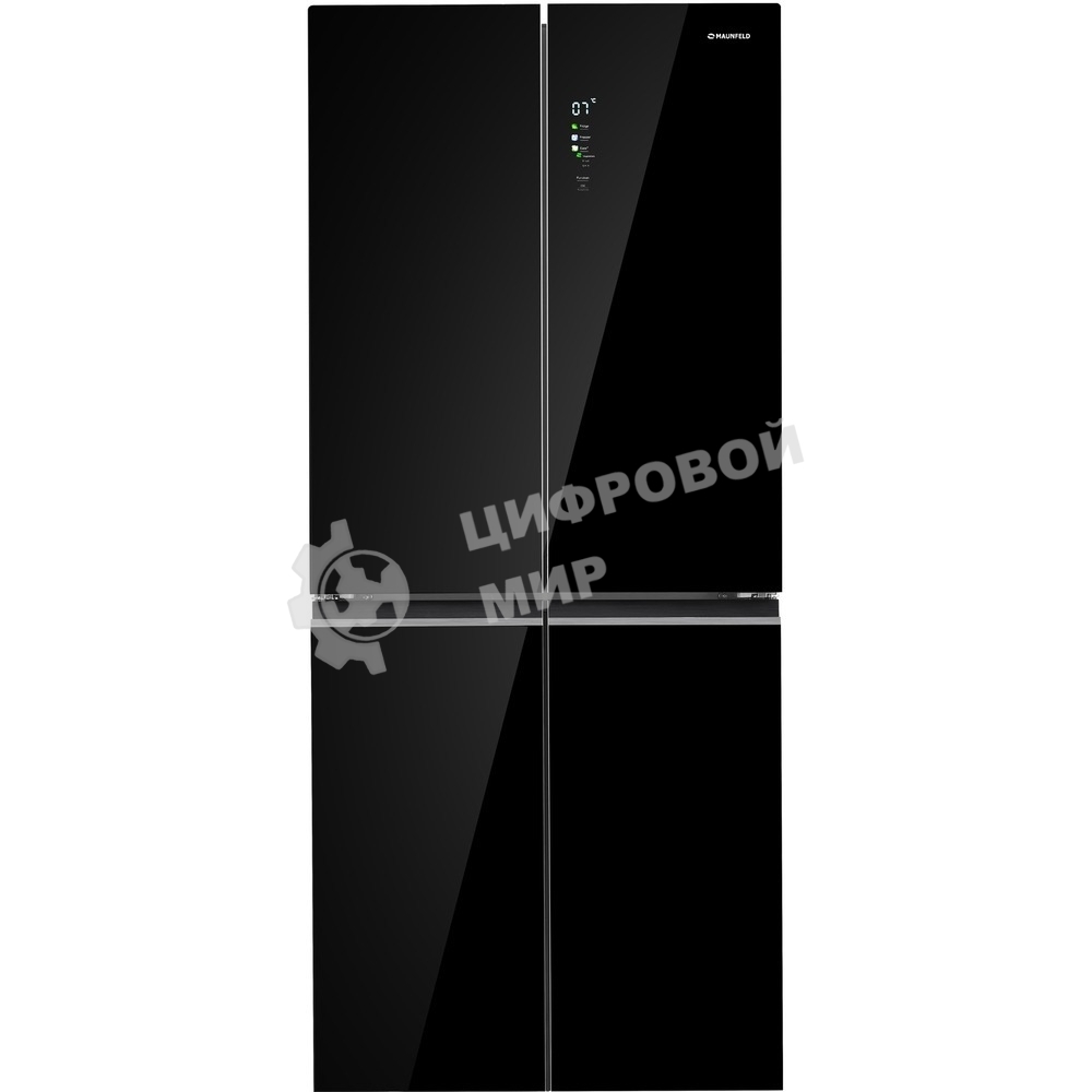 Холодильник Maunfeld MFF192NFB01 Inverter черный стекло трехкамерный 334/184л морозилка снизу, No Frost, Side by Side
