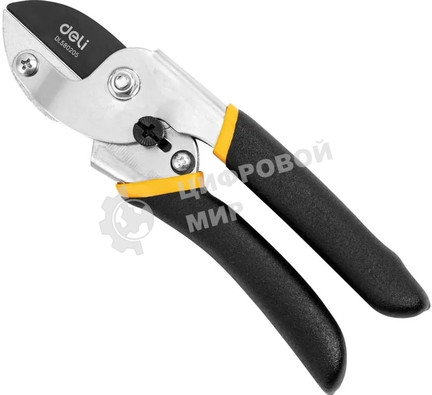 Секатор Deli DL580205 Размер 200 мм. Макс диаметр резки 15 мм. Сталь 55С. Термообработаная поверхность. Тефлоновая уплотненная пластиковая ручка.