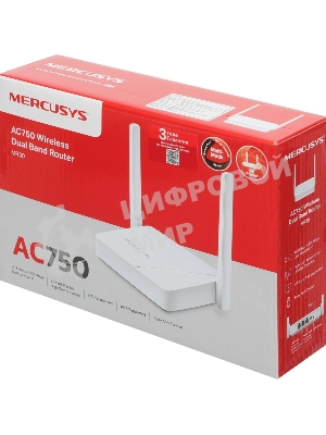 Роутер Mercusys MR20 AC750 Dual-Band Wi-Fi RouterSPEED: 300 Mbps at 2.4 GHz + 433 Mbps at 5 GHzSPEC: 2× Fixed External Antennas, 2× 10/100 Mbps LAN Ports, 1× 10/100 Mbps WAN PortFEATURE: Router/Access Point Mode Mode, WPS/Reset Button, IPTV, IPv6, Parental Controls