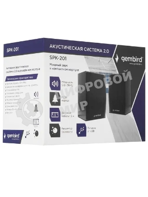 Акустическая система Gembird SPK-201, черный МДФ,2х2,5 Вт, регулятор громкости, USB