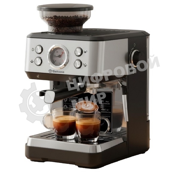 Кофемашина рожковая SA-6122 1050 Вт 1,6 л 20 бар, серебряный/черный, со встроенной кофемолкой