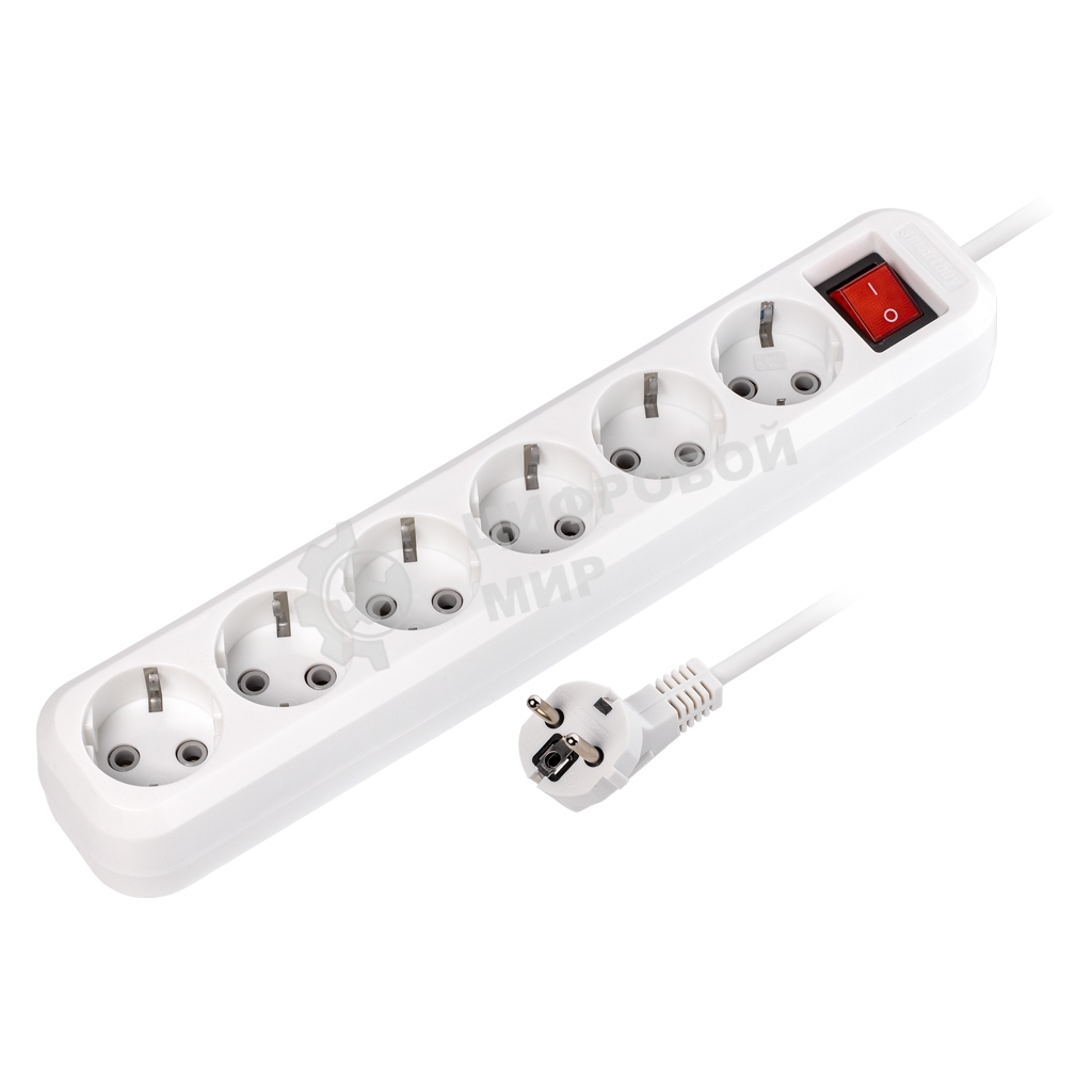 Удлинитель Smartbuy, 6 гнезд 7 м, 16А/3,5 кВт с выкл. и заземлением ПВС 3х1,0 (SBE-16-6-07-ZS)