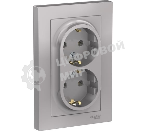 Розетка 2-м AtlasDesign с заземл. 16А в сборе алюм. SchE ATN000324
