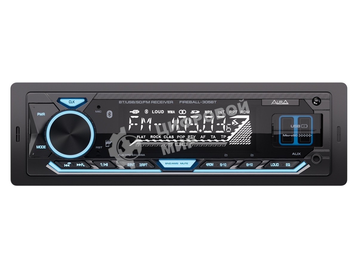 Автомагнитола AURA FIREBALL-305BT, 1 DIN, Bluetooth, USB Type-A, AUX