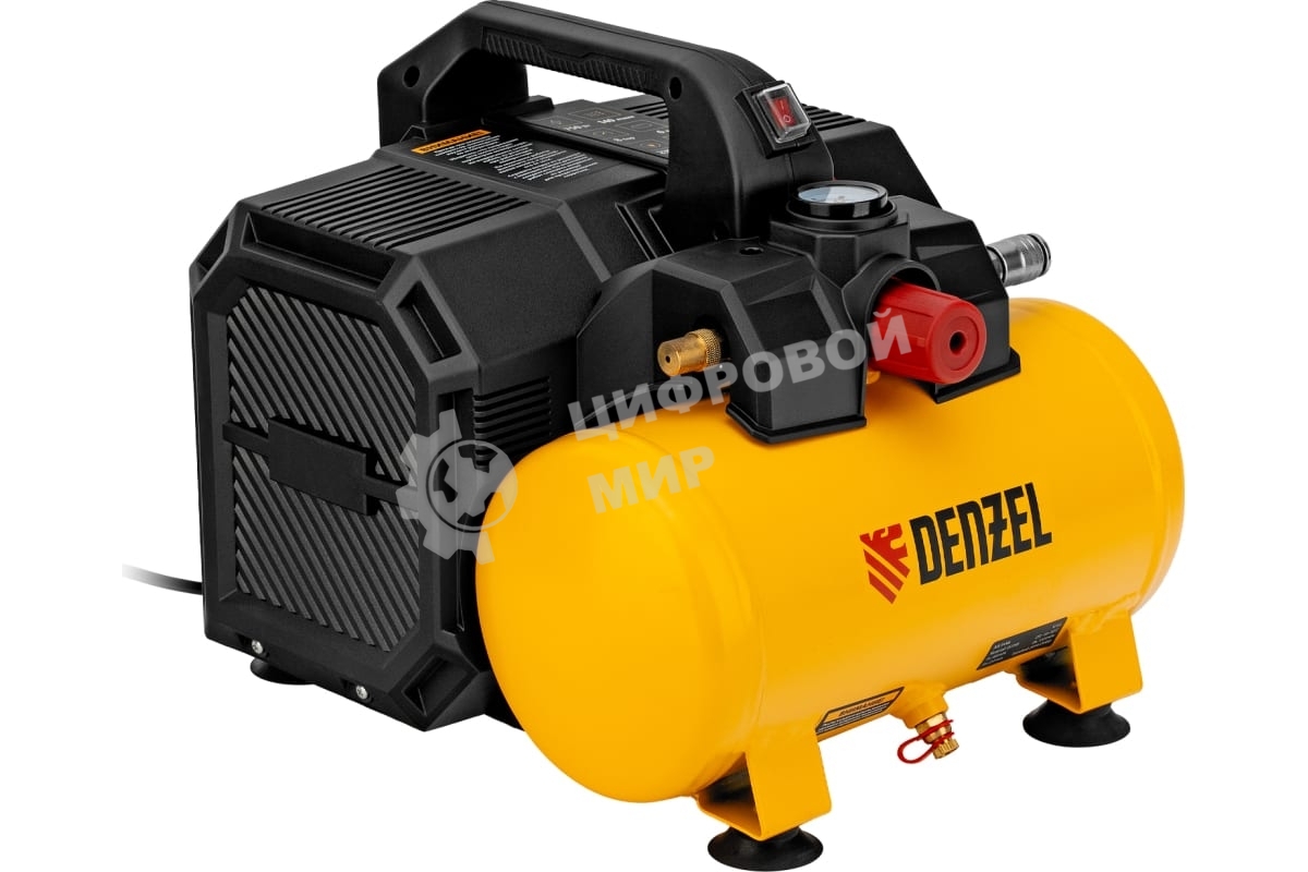Компрессор Denzel DLS750/6 безмасляный малошумный 750 Вт, 140 л/мин,ресивер 6 л