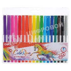 Фломастеры Deli EC10013 ColoRun, вентилируемый колпачок, 18 цветов, пакет с европодвесом