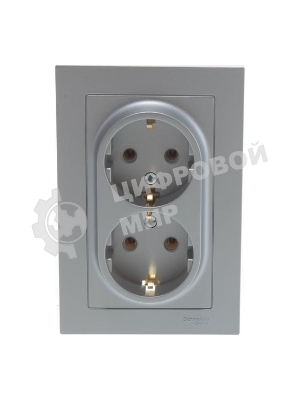 Розетка 2-м AtlasDesign с заземл. 16А в сборе алюм. SchE ATN000324