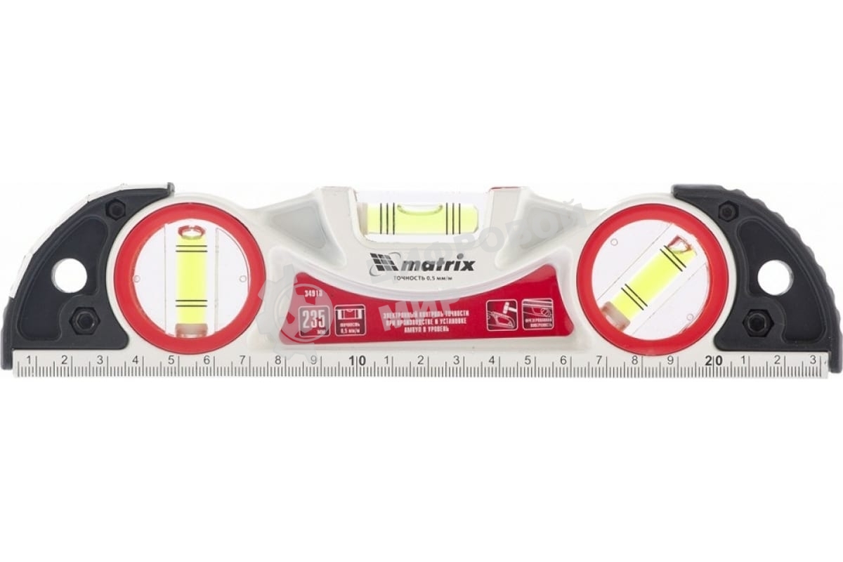 Уровень алюминиевый Matrix литой, фрезерованный, 3 глазка, две ударные площадки, 235 мм