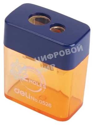 Точилка для карандашей ручная Deli E0526, 2 отверстия, пластик, ассорти блистер