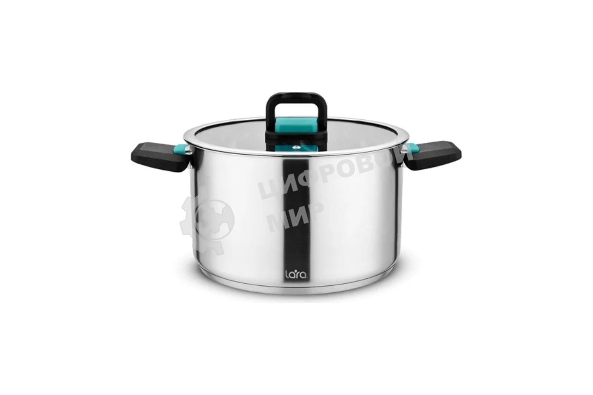 Кастрюля Lara LR02-244 с крышкой, нержавеющая сталь, 5-слойное капсул. индукц. дно, складные ручки 5 л