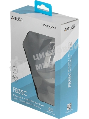 Мышь беспроводная A4Tech Fstyler FB35C серый/черный, 2000 dpi, радиоканал, Bluetooth, USB, кнопки - 6
