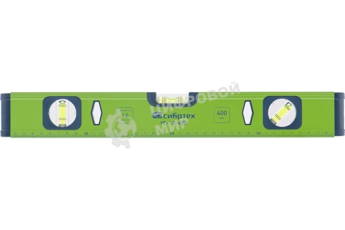 Уровень алюминиевый Сибртех УС-1,0-400, фрезерованный, 3 глазка, 400 мм