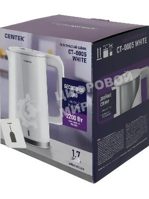 Чайник электрический Centek CT-0005 2200 Вт, 1.7 л, белый