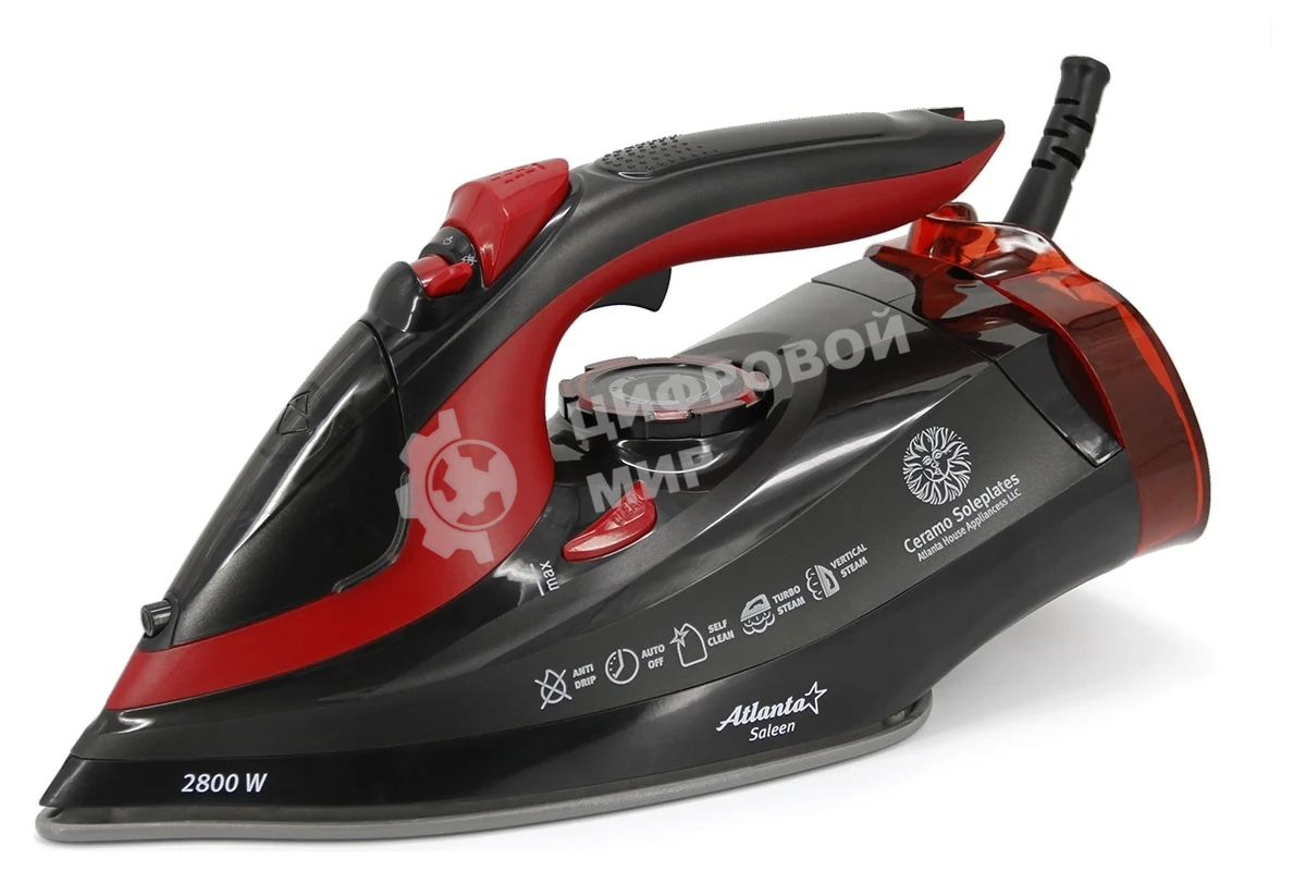 Утюг Atlanta ATH-5579 черный/красный, 2800 Вт, 38 г/мин, 94 г/мин, 340 мл