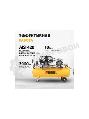 Компрессор воздушный Denzel рем. привод BCW3000-T/100, 3,0 кВт, 100 литров, 520 л/мин