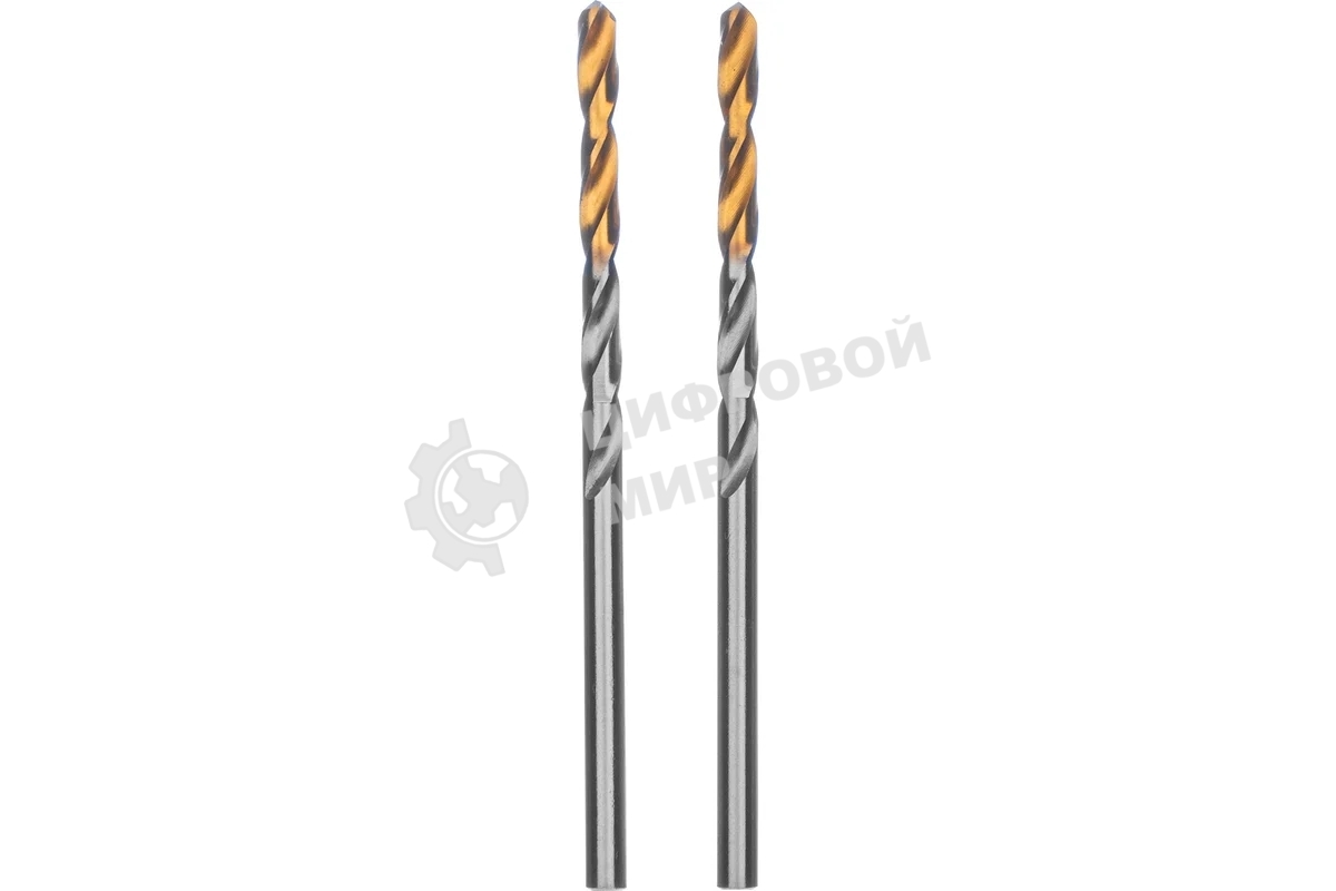 Сверло спиральное по металлу Denzel 3,2 x 65мм, Р6М5, Golden Tip, 2 шт.