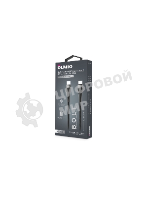 Кабель OLMIO BOLT, Type-C - Type-C, 60W, 1.2м, тканевая оплетка, черный