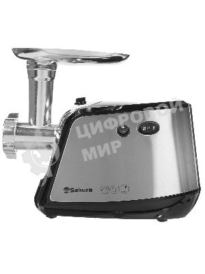 Мясорубка электрическая Sakura SA-6407 серый, 1800 Вт, 2.0 кг/мин, реверс, защита от перегрузки, металлический лоток, насадки - 5
