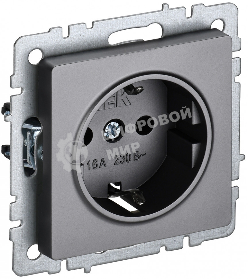 Розетка 1-местная IEK BRITE РС14-1-0-БрС с заземлением, с защитными шторками, 16А, сталь