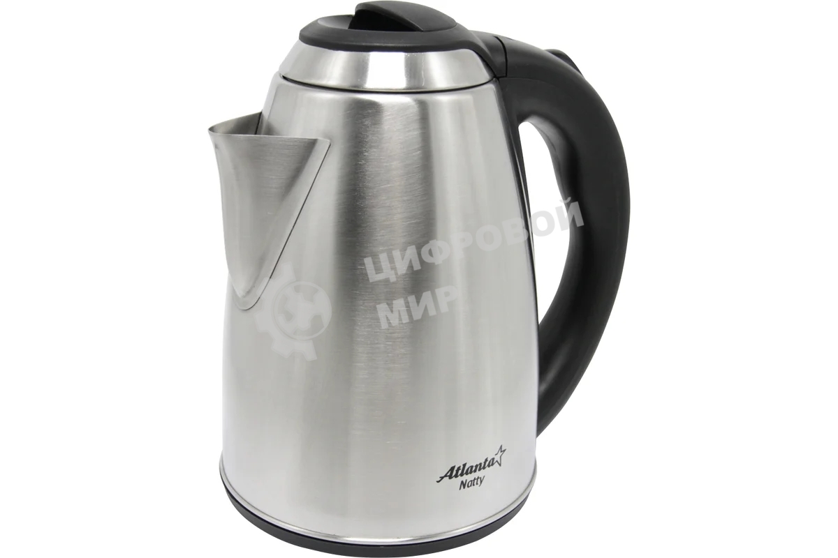 Чайник электрический Atlanta ATH-2434 черный, нержавейка Металл, 1.8 л, 1500 Вт, коричн/стальной, автомат откл, защита от перегрева без воды