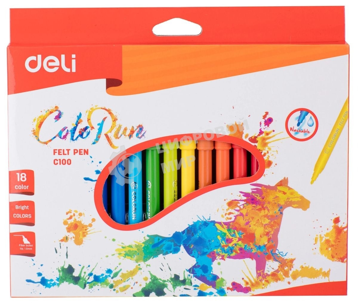 Фломастеры Deli EC10010 ColoRun, вентилируемый колпачок, 18 цветов, коробка с европодвесом