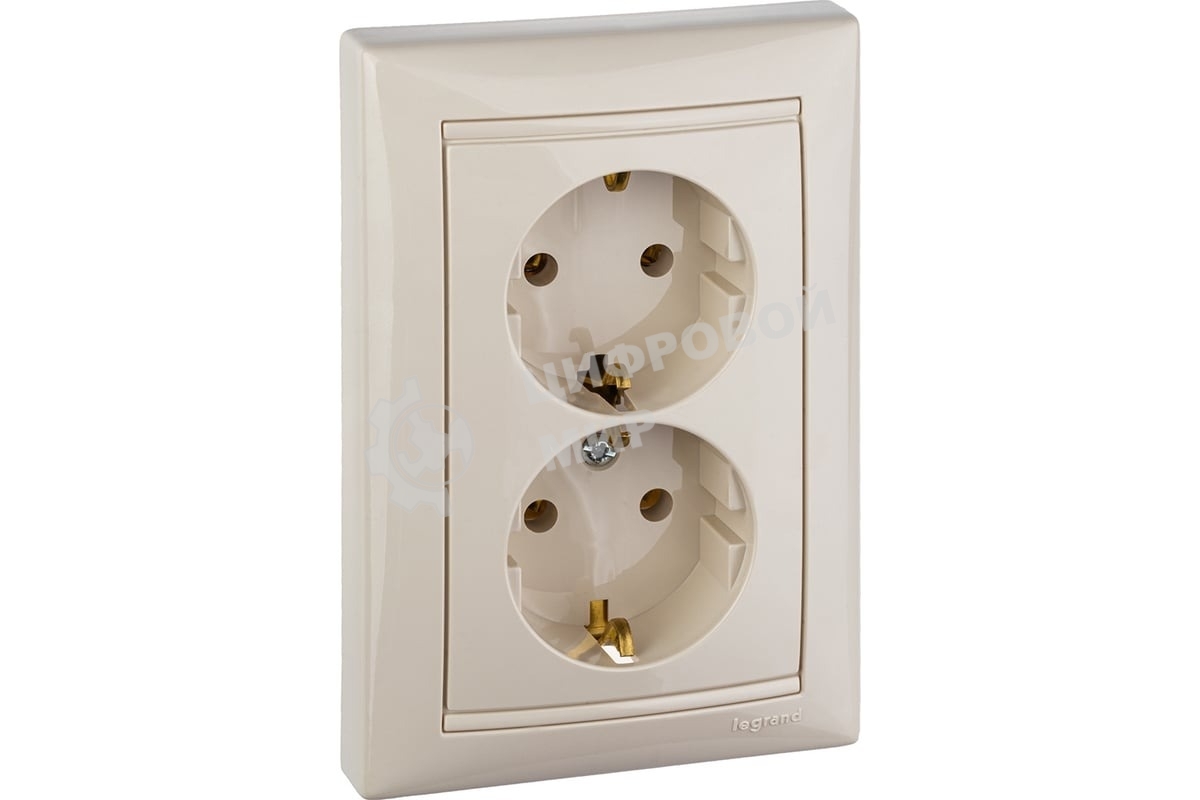 Электроустановочные изделия Legrand Legrand 774370 Розетка двойная (моноблок) Valena с заземлением (слоновая кость)