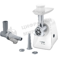 Мясорубка электрическая Bosch MFW2515W белый, 1500 Вт, 1.7 кг/мин, защита от перегрузки, насадки - 4