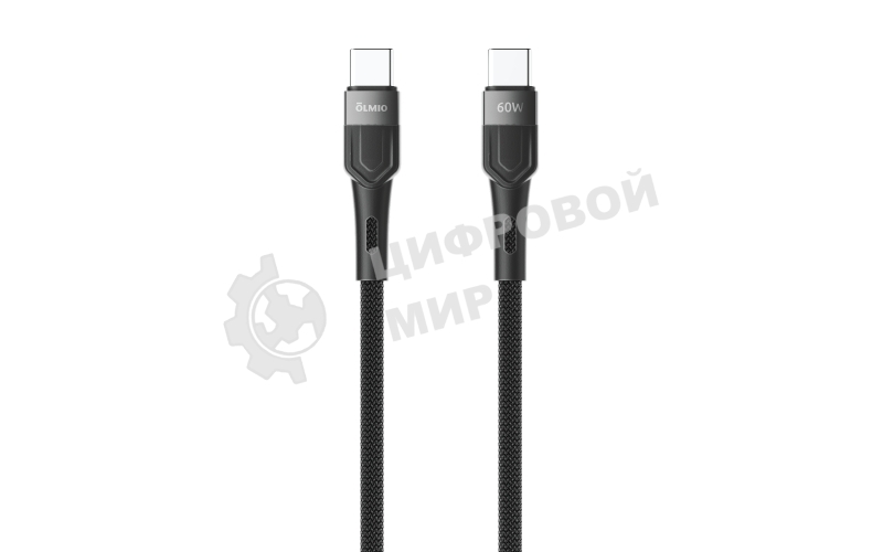Кабель OLMIO BOLT, Type-C - Type-C, 60W, 1.2м, тканевая оплетка, черный