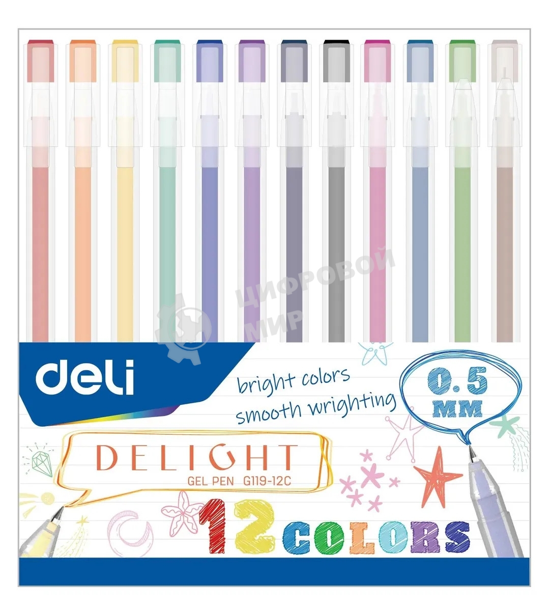 Набор ручек гелевых Deli Delight EG119-12C, ассорти чернила (12шт)