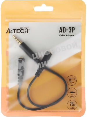Адаптер аудио A4Tech AD-3P 2xJack 3.5 (f)/Jack 3.5 (m) 0.2м. черный