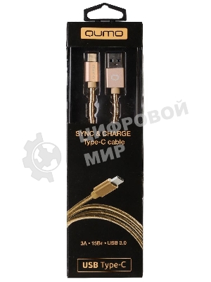 КабельQumo Type-С кабель, 1м, USB 3.0, 5В, 3А, 15Вт, металлическая оплетка, металлический коннектор, золотой