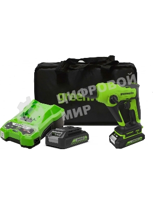 Перфоратор аккумуляторный бесщеточный GreenWorks GD24SDS1K2, 1,2 ДЖ, 24V, c АКБ 2А·ч и ЗУ, в сумке (3803107UA)