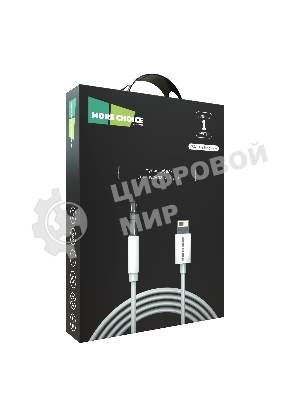 Кабель аудио MORE CHOICE (4610196409820) UK28i AUX 3.5мм Lightning 8-pin 1м, белый