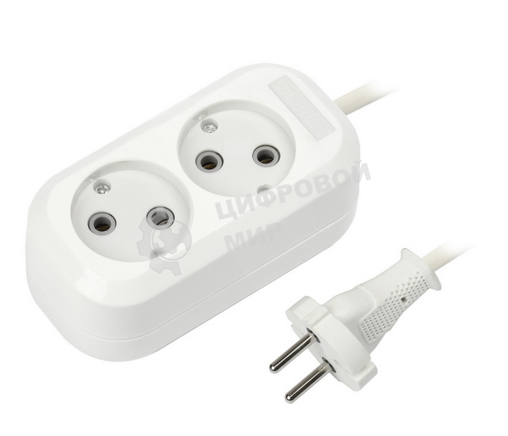 Удлинитель бытовой Smartbuy (SBE-10-2-05-N) 2 гнз х 5,0 м (10А/2.2 кВт, ПВС 2х1.0)
