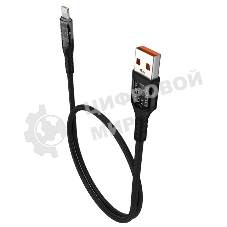 Дата-кабель Maxvi MC-33L USB-Lightning 2.4А, прозрачный корпус, LED подсветка, 1м, черный