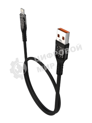 Дата-кабель Maxvi MC-33L USB-Lightning 2.4А, прозрачный корпус, LED подсветка, 1м, черный