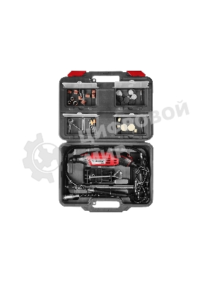 Прямошлифовальная машина (гравер) Зубр ЗГ-160 КН41, 220В, 160 Вт, 3.2 мм, 15000-35000 об/мин, набор насадок, цанг и державок, гибкий вал, штатив, 41 предмет, кейс